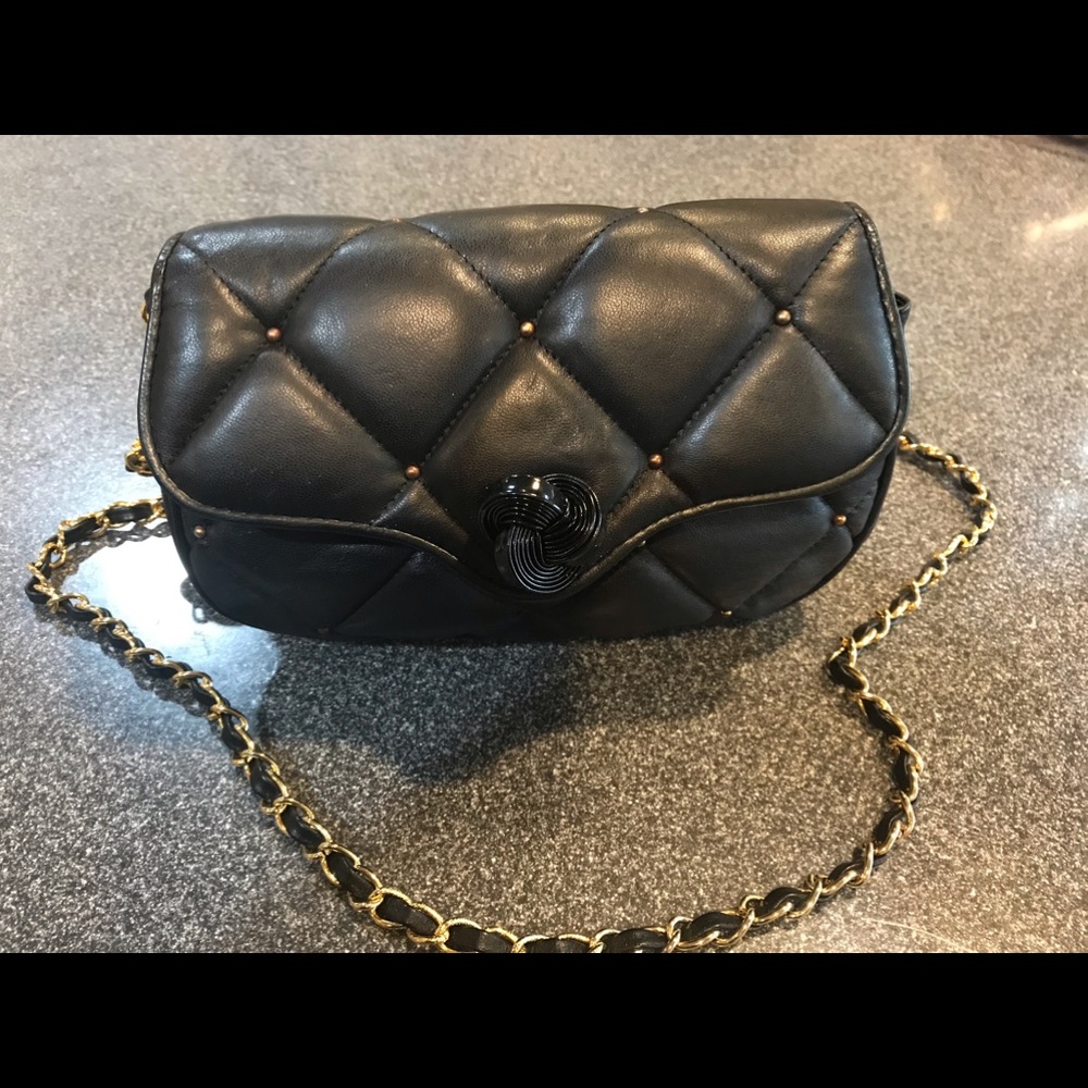 Black leather quilted shoulder bag